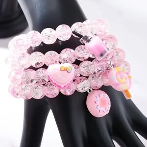 Pink Beaded Sweet Tooth Bracelet with Charms